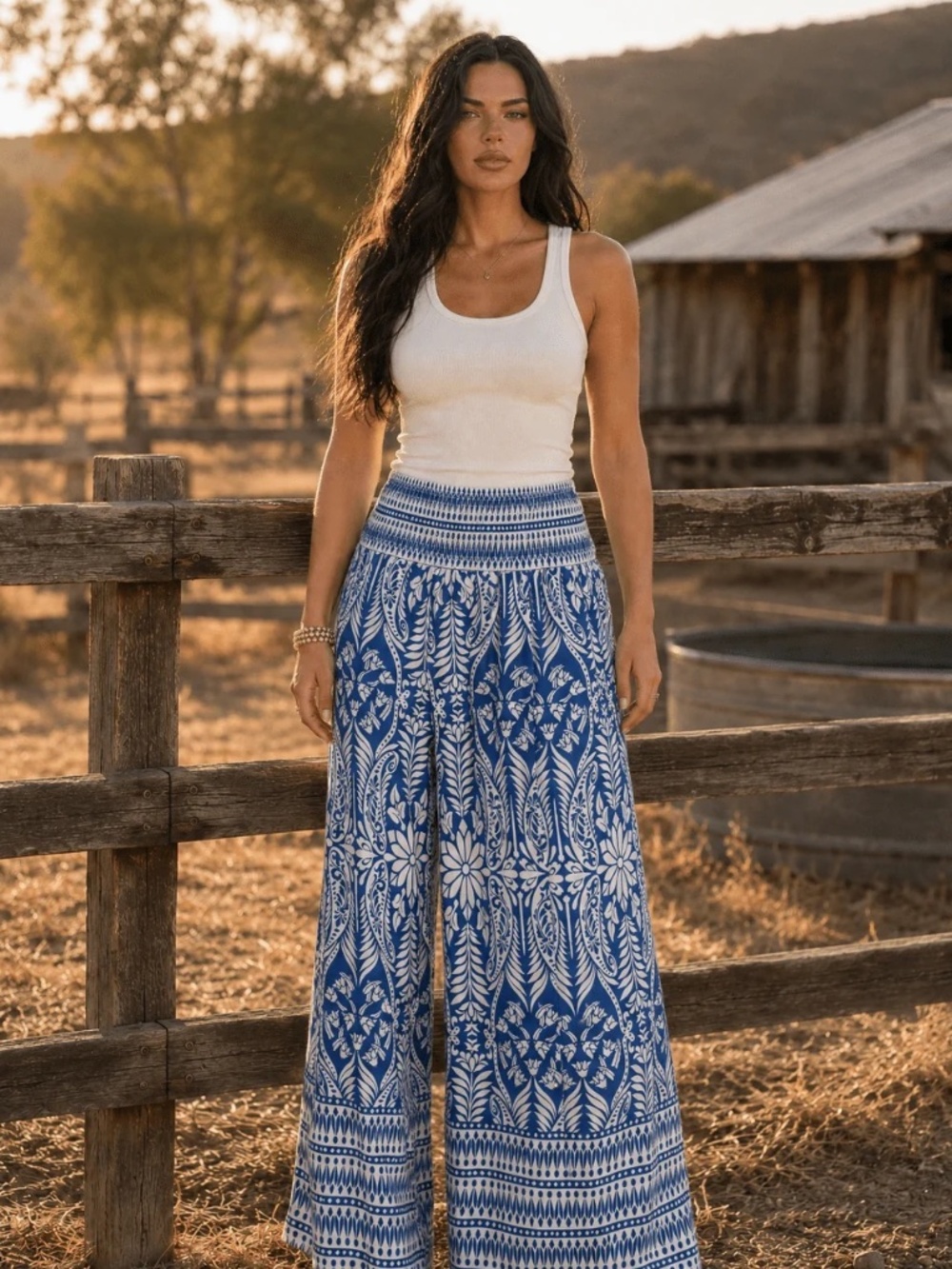 "HYFVE" Women's Elastic Waist Front Pockets Wide Leg Palazzo Pants